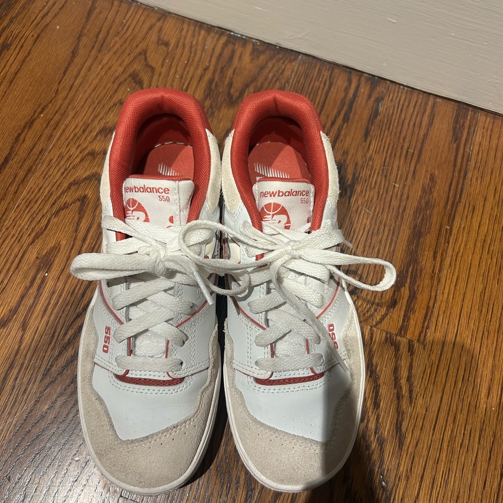 New Balance White and Red Retro-Inspired Sneakers